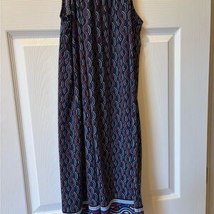 Michael Kors Navy and Red Patterned Midi Dress